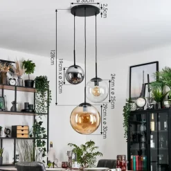 hofstein Gastor Suspension, Boule lumineuse 30 cm Ambre, Clair, Fumé, 3 lumières
