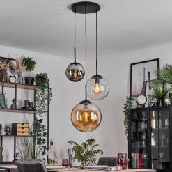 hofstein Gastor Suspension, Boule lumineuse 30 cm Ambre, Clair, Fumé, 3 lumières