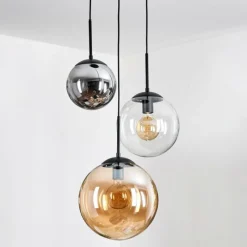 hofstein Gastor Suspension, Boule lumineuse 30 cm Ambre, Clair, Fumé, 3 lumières