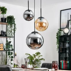 hofstein Gastor Suspension, Boule lumineuse 30 cm Ambre, Fumé, 3 lumières