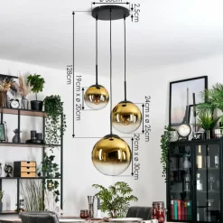 hofstein Gastor Suspension, Boule lumineuse 30 cm Or, Clair, 3 lumières