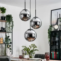 hofstein Gastor Suspension, Boule lumineuse 30 cm Chrome, Fumé, 3 lumières