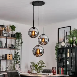 hofstein Gastor Suspension, Boule lumineuse 30 cm Chrome, Fumé, 3 lumières