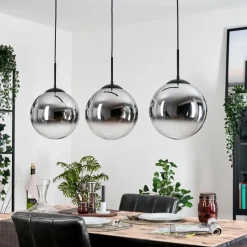 hofstein Gastor Suspension, Boule lumineuse, Suspension Chrome, Clair, Fumé, 3 lumières