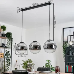 hofstein Gastor Suspension, Boule lumineuse, Suspension Chrome, Clair, Fumé, 3 lumières