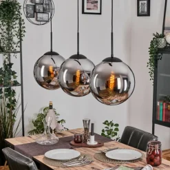 hofstein Gastor Suspension, Boule lumineuse, Suspension Chrome, Fumé, 3 lumières