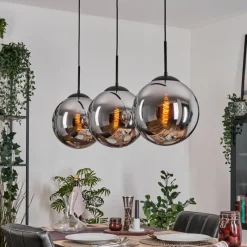 hofstein Gastor Suspension, Boule lumineuse, Suspension Chrome, Fumé, 3 lumières