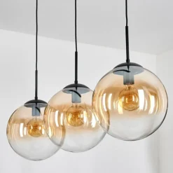hofstein Gastor Suspension, Boule lumineuse, Suspension Ambre, Clair, 3 lumières