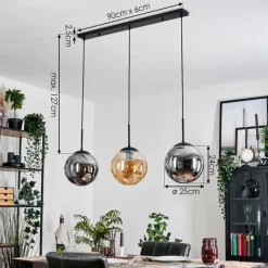 hofstein Gastor Suspension, Boule lumineuse, Suspension Ambre, Fumé, 3 lumières