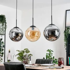 hofstein Gastor Suspension, Boule lumineuse, Suspension Ambre, Fumé, 3 lumières