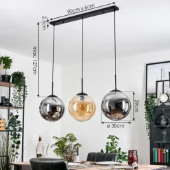 hofstein Gastor Suspension, Boule lumineuse, Suspension Ambre, Fumé, 3 lumières