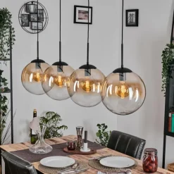 hofstein Gastor Suspension, Boule lumineuse, Suspension Ambre, Clair, 4 lumières