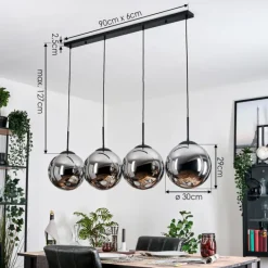 hofstein Gastor Suspension, Boule lumineuse, Suspension Chrome, Fumé, 4 lumières
