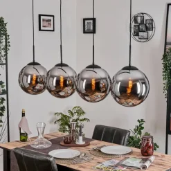 hofstein Gastor Suspension, Boule lumineuse, Suspension Chrome, Fumé, 4 lumières