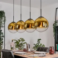 hofstein Gastor Suspension, Boule lumineuse, Suspension Or, Clair, 4 lumières