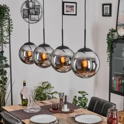 hofstein Gastor Suspension, Boule lumineuse, Suspension Chrome, Fumé, 4 lumières