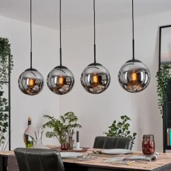 hofstein Gastor Suspension, Boule lumineuse, Suspension Chrome, Fumé, 4 lumières