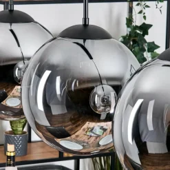 hofstein Gastor Suspension, Boule lumineuse, Suspension Chrome, Fumé, 4 lumières