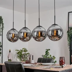 hofstein Gastor Suspension, Boule lumineuse, Suspension Chrome, Fumé, 4 lumières