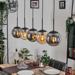 hofstein Gastor Suspension, Boule lumineuse, Suspension Ambre, Fumé, 5 lumières