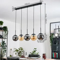 hofstein Gastor Suspension, Boule lumineuse, Suspension Ambre, Fumé, 5 lumières