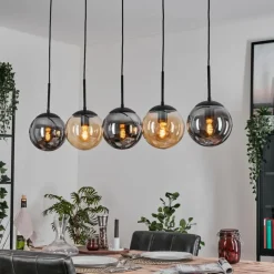 hofstein Gastor Suspension, Boule lumineuse, Suspension Ambre, Fumé, 5 lumières