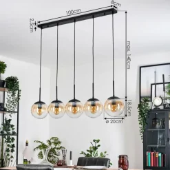 hofstein Gastor Suspension, Boule lumineuse, Suspension Ambre, Clair, 5 lumières