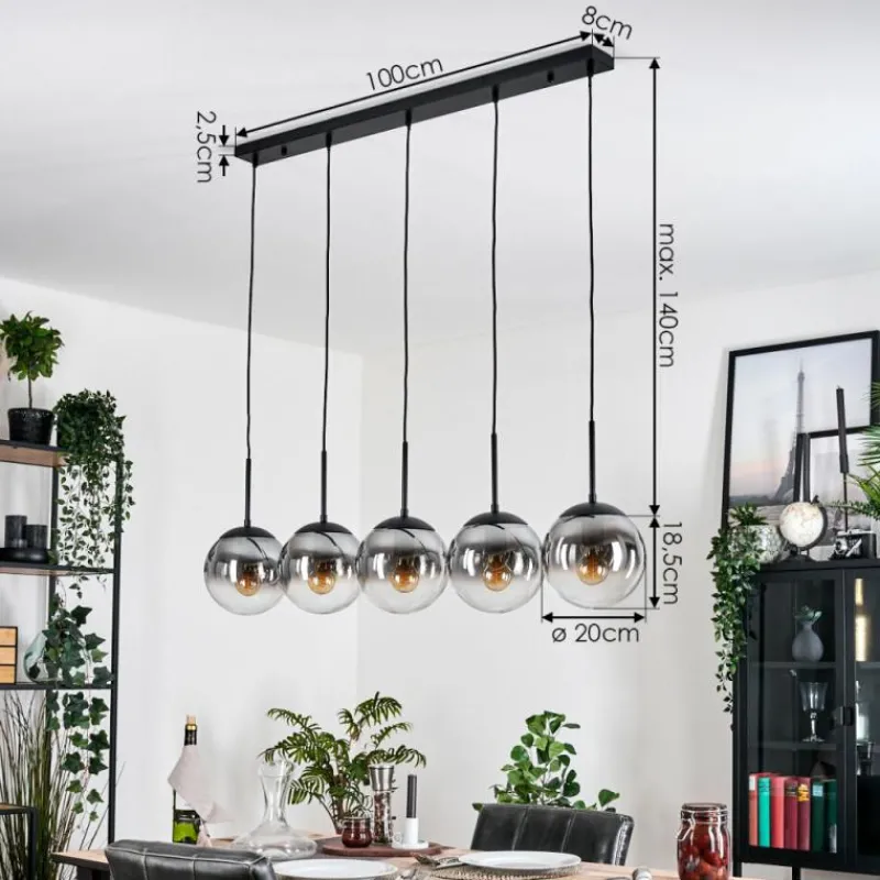 hofstein Gastor Suspension, Boule lumineuse, Suspension Clair, Fumé, 5 lumières