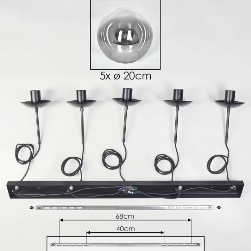 hofstein Gastor Suspension, Boule lumineuse, Suspension Clair, Fumé, 5 lumières