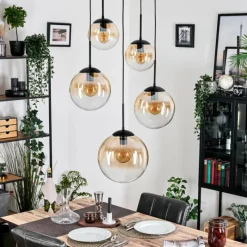 hofstein Gastor Suspension, Boule lumineuse, Suspension Ambre, Clair, 5 lumières