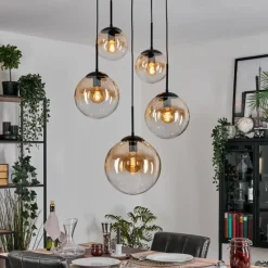 hofstein Gastor Suspension, Boule lumineuse, Suspension Ambre, Clair, 5 lumières