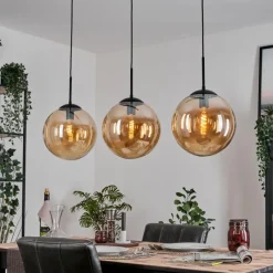 hofstein Gastor Suspension, Boule lumineuse, Suspension Ambre, 3 lumières