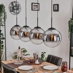hofstein Gastor Suspension, Boule lumineuse, Suspension Chrome, Clair, Fumé, 4 lumières