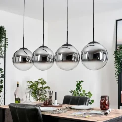 hofstein Gastor Suspension, Boule lumineuse, Suspension Chrome, Clair, Fumé, 4 lumières