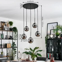 hofstein Gastor Suspension, Boule lumineuse, Suspension Fumé, 5 lumières