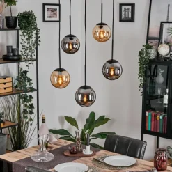 Suspension Verre Fumé-hofstein Gastor Suspension, Boule lumineuse, Suspension Ambre, Fumé, 5 lumières