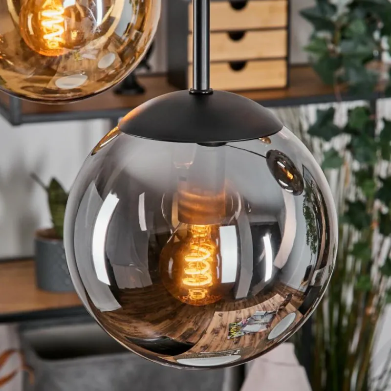 Suspension Verre Fumé-hofstein Gastor Suspension, Boule lumineuse, Suspension Ambre, Fumé, 5 lumières