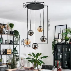 Suspension Verre Fumé-hofstein Gastor Suspension, Boule lumineuse, Suspension Ambre, Fumé, 5 lumières