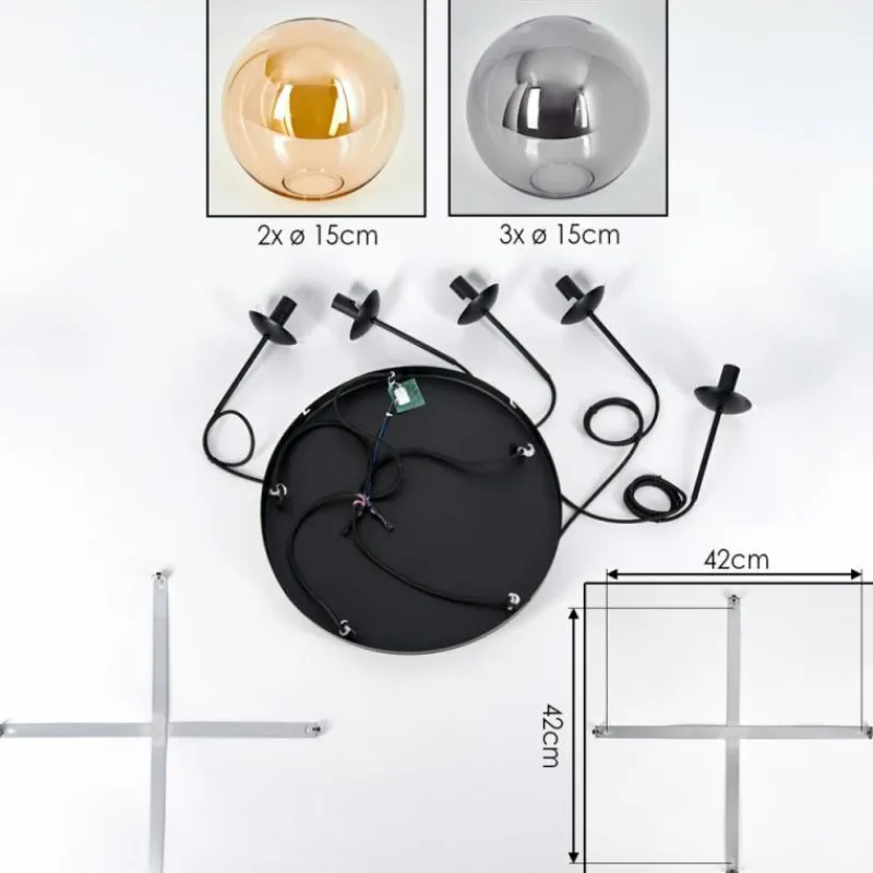 Suspension Verre Fumé-hofstein Gastor Suspension, Boule lumineuse, Suspension Ambre, Fumé, 5 lumières