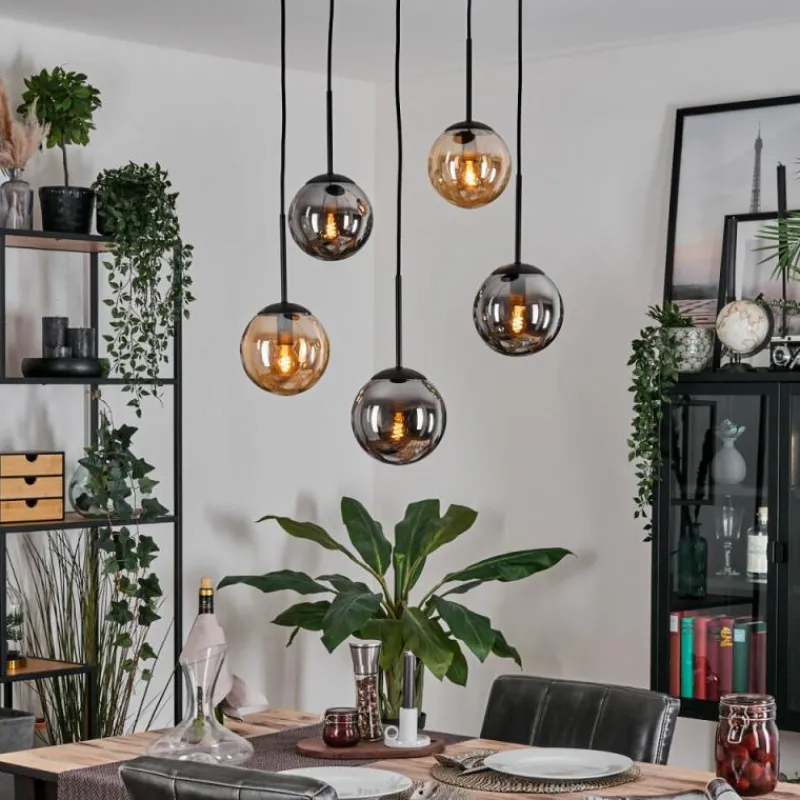 Suspension Verre Fumé-hofstein Gastor Suspension, Boule lumineuse, Suspension Ambre, Fumé, 5 lumières