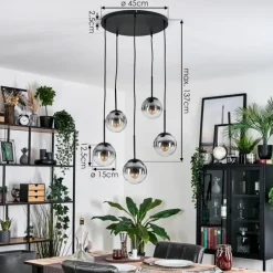 hofstein Gastor Suspension, Boule lumineuse, Suspension Clair, Fumé, 5 lumières