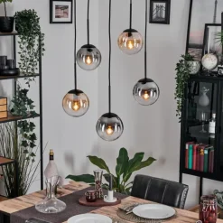 hofstein Gastor Suspension, Boule lumineuse, Suspension Ambre, Clair, Fumé, 5 lumières