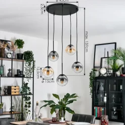 hofstein Gastor Suspension, Boule lumineuse, Suspension Ambre, Clair, Fumé, 5 lumières