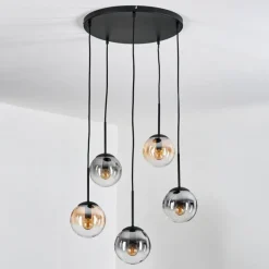 hofstein Gastor Suspension, Boule lumineuse, Suspension Ambre, Clair, Fumé, 5 lumières