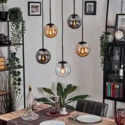 hofstein Gastor Suspension, Boule lumineuse, Suspension Ambre, Clair, Fumé, 5 lumières