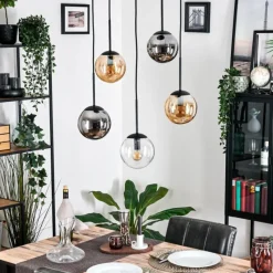 hofstein Gastor Suspension, Boule lumineuse, Suspension Ambre, Clair, Fumé, 5 lumières