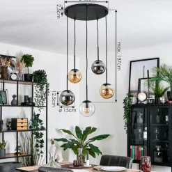 hofstein Gastor Suspension, Boule lumineuse, Suspension Ambre, Clair, Fumé, 5 lumières