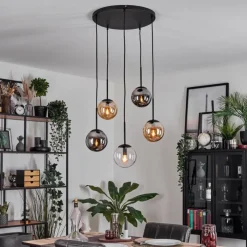 hofstein Gastor Suspension, Boule lumineuse, Suspension Ambre, Clair, Fumé, 5 lumières