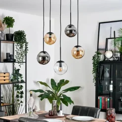 hofstein Gastor Suspension, Boule lumineuse, Suspension Ambre, Clair, Fumé, 5 lumières