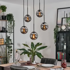 hofstein Gastor Suspension, Boule lumineuse, Suspension Chrome, Fumé, 5 lumières